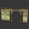 Classic Wooden Bookshelf Archway With Multiple Shelves And Decorative Elements
