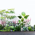 Lush Plant Combination With Tropical Leaves Green Shrubs Pink Flowers And White Wall Background