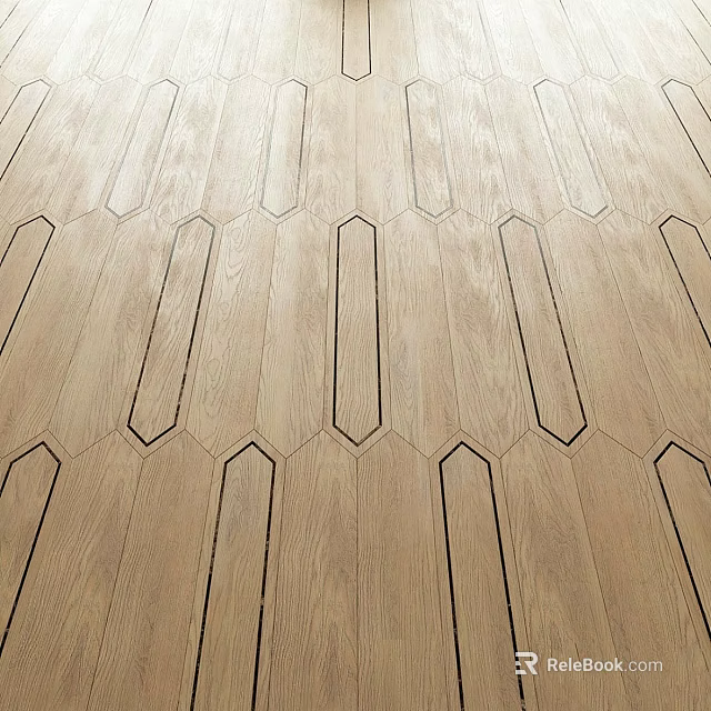 Modern Wooden Floor With Intricate Geometric Hexagon And Strip Pattern Design 3d model 