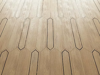 Modern Wooden Floor With Intricate Geometric Hexagon And Strip Pattern Design 3d model