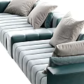 Modern Elegant Sectional Sofa With Blue Gray Striped Design And Soft Pillows 3d model