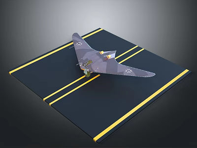 3D Model of Aerospace Aircraft on Black Launch Pad with Yellow Lines 3d model