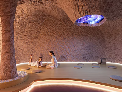 Relaxing SPA Space With Cave Like Walls And Starry Sky Light 3d model