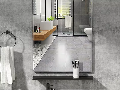 Modern Bathroom Mirror Showing Reflection Of Sink Toilet And Shower Area 3d model