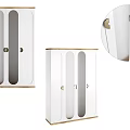 Modern White Wardrobe Design With Wooden Frame Oval Panel Doors And Metal Handles