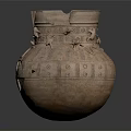 Ancient Clay Pottery Jar With Broken Rim And Decorative Carvings