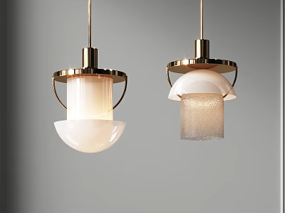 Modern Metal Pendant Chandeliers With White Glass And Textured Shades 3d model