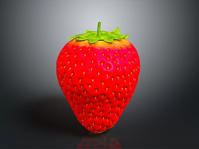 Fresh Red Strawberry with Green Leafy Top and Shiny Textured Surface 3d model