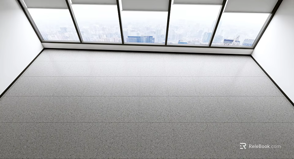 Light Colored Floor Tiles in Spacious Bright Room With Large Windows And City View 3d model 