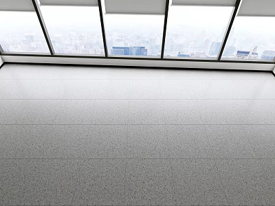 Light Colored Floor Tiles in Spacious Bright Room With Large Windows And City View 3d model