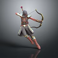 Archer Character In Dynamic Jumping Pose With Bow And Decorative Armor Outfit 3d model