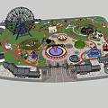 Amusement Park Layout Design With Ferris Wheel Carousel Round Rides Buildings And Green Areas