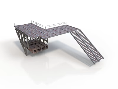 Heavy Duty Industrial Metal Platform Equipment With Staircase And Railing 3d model