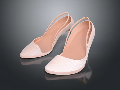 Light Beige Woven Slingback Shoes With Pointed Toe And Slim Heel Design 3d model