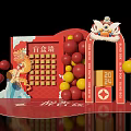 Spring Festival Decorations Featuring Red Arch Lion Head Balloons And 2024 Lucky Draw Wall