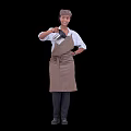 Rear View Of Woman Wearing Apron Cap And White Shirt Holding Coffee Pot