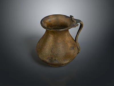 Sculpted Antique Brass Pitcher With Detailed Artisan Carving And Ornate Handcrafted Handle 3d model
