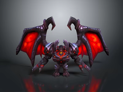 Fierce Demon Game Character With Red Glowing Wings Metallic Body And Horns 3d model
