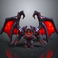 Fierce Demon Game Character With Red Glowing Wings Metallic Body And Horns