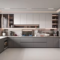 Modern Kitchen Interior Design With Gray Cabinets Island Counter And Built-in Appliances