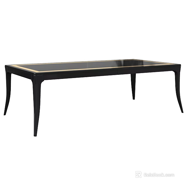 Contemporary Luxury Dining Table With Glass Top Gold Accents And Black Metal Legs 3d model 