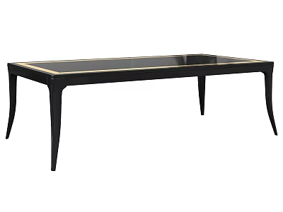 Contemporary Luxury Dining Table With Glass Top Gold Accents And Black Metal Legs 3d model