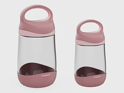 Two Pink Transparent Water Bottles With Handle Design For Daily Use 3d model