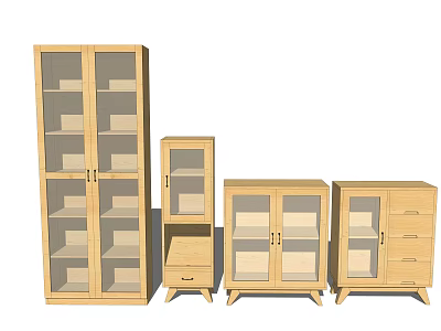 Modern Wooden Storage Cabinets With Glass Doors Drawer And Different Sizes Design 3d model