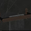 Sleek Bathroom Towel Rack With Wooden Bar And Metal Frame Mounted On Marble Wall
