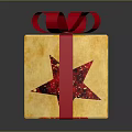 Yellow Decorative Gift Box With Red Ribbon Bow And Heart Star Patterns