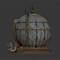 Decorative Metal Birdcage With Glass Panels Ornate Design And Chain Handles For Home Decor