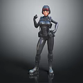 Confident Female Character In Black Tight Combat Suit With Helmet On Dark Background