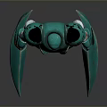 Green And Red Game Movie Character With Metallic Armor And Blade Arms Standing Pose