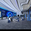 Modern Control Room with Large Digital Screens Data Displays and Monitoring Consoles
