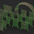 Ornamental Green Fence Design With Grid Structure And Arch Decorative Elements 3d model