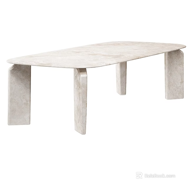 Sleek Modern Marble Dining Table With Rectangular Top And Unique Block Legs 3d model