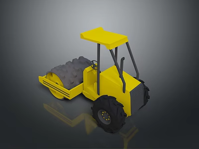 Yellow Road Roller Functional Vehicle With Yellow Canopy Large Roller Drum And Black Wheels 3d model