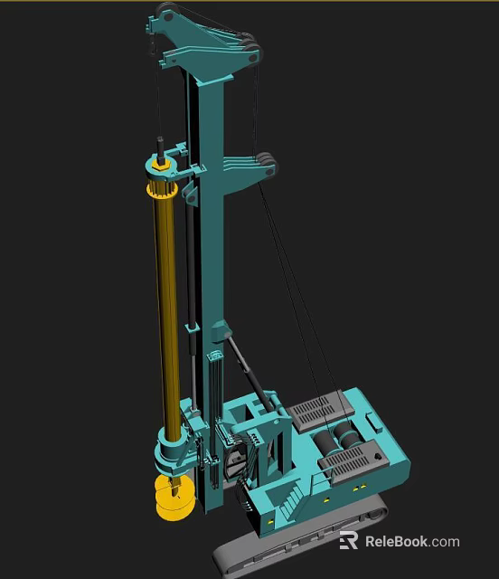 Industrial Drilling Machine with Teal Structure and Yellow Vertical Column Mechanical Components on Base Platform 3d model 