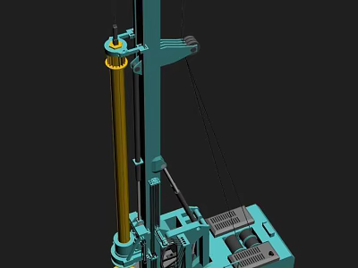 Industrial Drilling Machine with Teal Structure and Yellow Vertical Column Mechanical Components on Base Platform 3d model