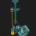 Industrial Drilling Machine with Teal Structure and Yellow Vertical Column Mechanical Components on Base Platform