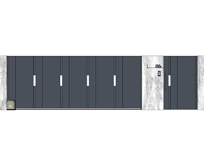 Modern Entrance Gate Design With Gray Metal Panels And Stone Wall Structure 3d model