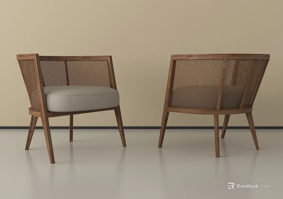 Modern Leisure Chairs With Wooden Frame Mesh Backrest And Light Gray Cushion 3d model 