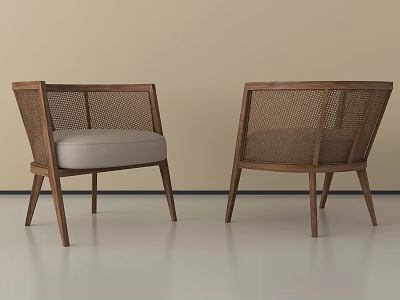 Modern Leisure Chairs With Wooden Frame Mesh Backrest And Light Gray Cushion 3d model