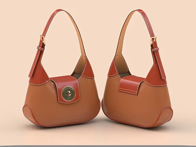 Chic Brown Red Patchwork Handbags With Shoulder Straps And Flaps 3d model
