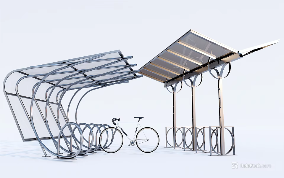Modern Bike Canopy Design With Transparent Roof And Bicycle Racks 3d model 