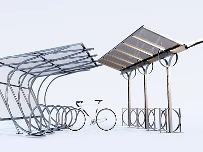 Modern Bike Canopy Design With Transparent Roof And Bicycle Racks 3d model