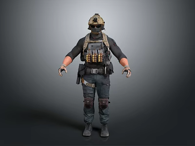 Tactical Character 3D Model With Military Gear Helmet Vest And Knee Pads 3d model