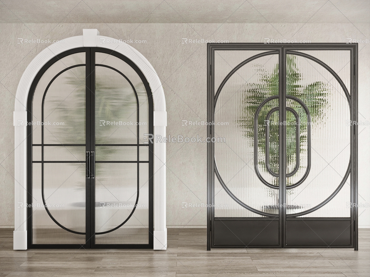 French Double Open Glass Door Kitchen Door 3d model