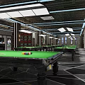 Modern Billiard Room With Green Felt Tables Sofa Seating And Geometric Flooring
