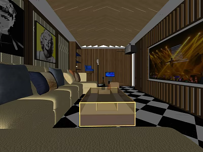 Luxurious Modern KTV Interior With Comfortable Sofa Coffee Table And TV Screen 3d model